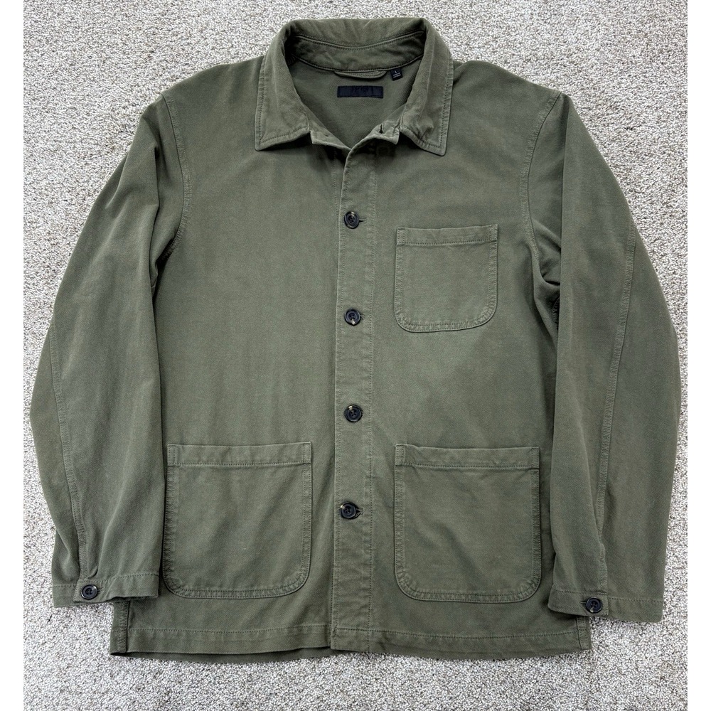 Uniqlo Utility Chore Jacket Mens L Surplus Green Patch Pockets Shacket Button Up